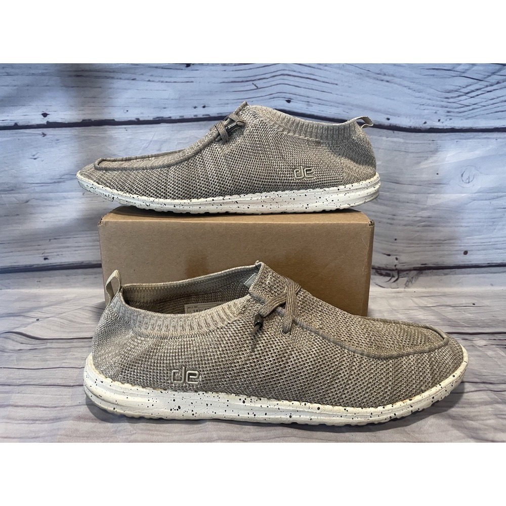 Mens Size 14 Hey Dude Wally Knit Beige Tan Walking Slip On Shoes New Insoles
